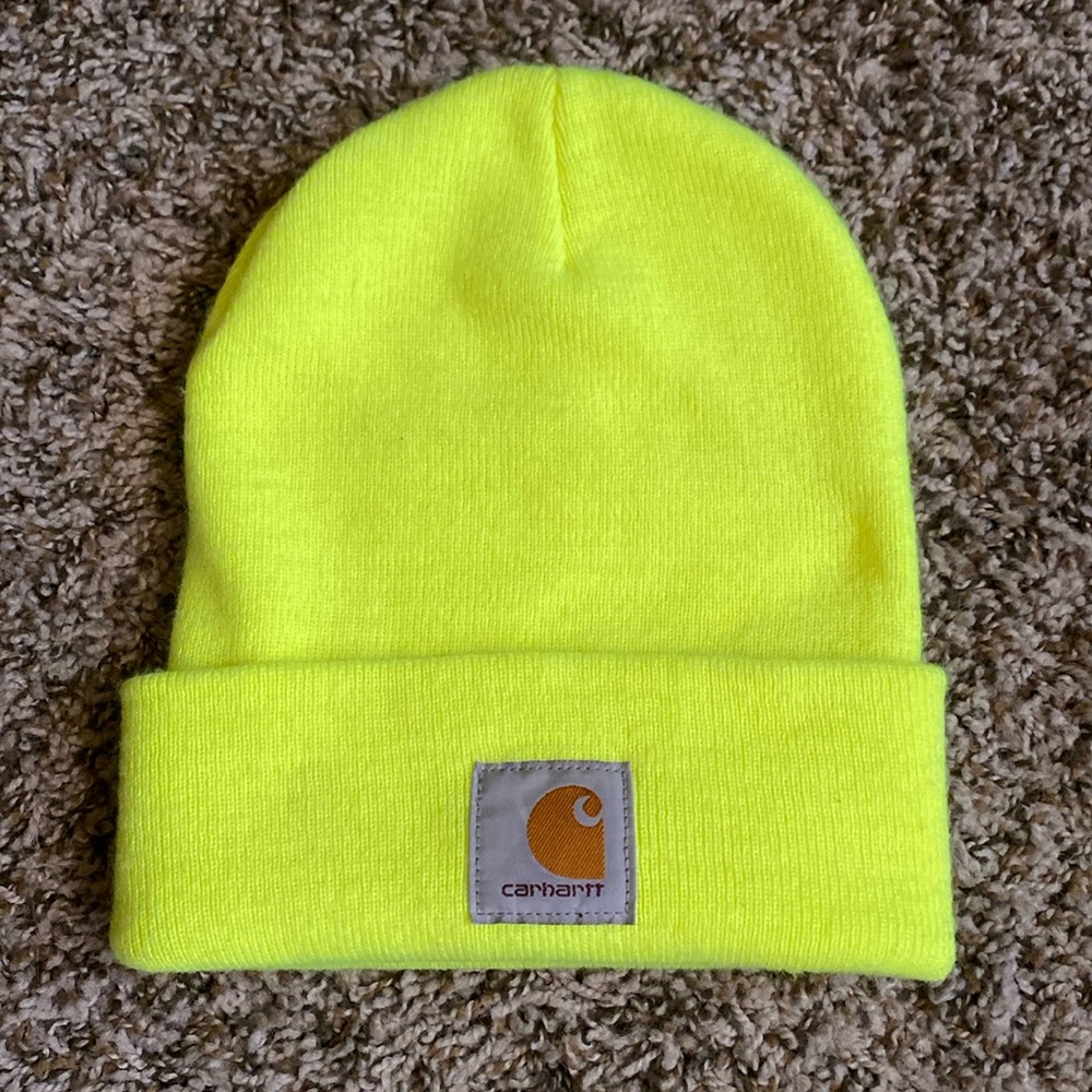 Neon yellow carhartt beanie
